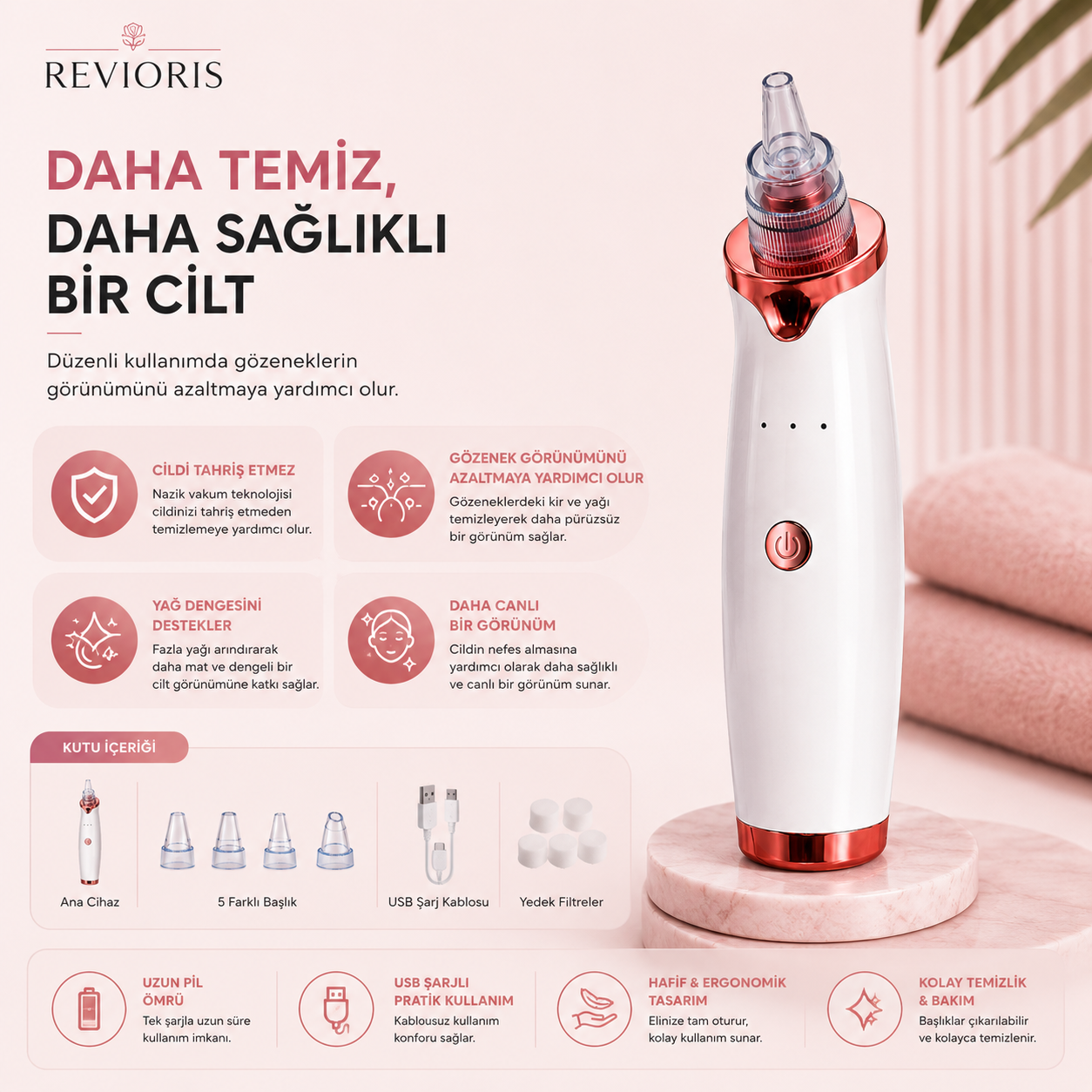 REVIORIS® Profesyonel Siyah Nokta Temizleme Cihazı - Güçlü Vakum Teknolojisi